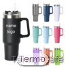 Termo personalizado con nombre y logotipo, asa XL y tapa con pajita, disponible en varios colores mate, ideal para regalo personalizado o uso diario