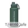 Botella térmica personalizable de 1 litro en color verde con texto corporativo grabado, ideal para merchandising o regalos de empresa