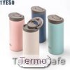 Termo de café TYESO 500ml slim en colores pastel con tapa hermética antifugas, ideal para llevar café caliente al trabajo o de viaje.