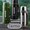 Termo hervidor térmico HANXI de 1.3L con asa ergonómica, boquilla antigoteo y tapa multifuncional tipo taza, disponible en acero, negro y verde militar.