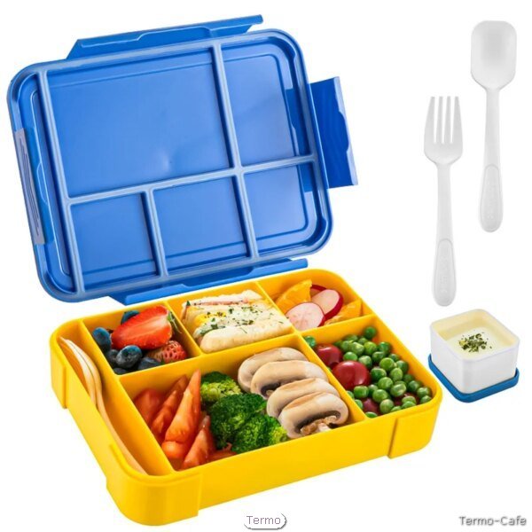 Fiambrera Bento Box de gran capacidad con compartimentos organizados y cubiertos incluidos. Ideal para comidas escolares, oficina o excursiones.