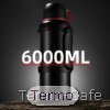 Termo térmico industrial negro con capacidad de 6000ml sobre tronco, ideal para uso profesional, expediciones o grandes grupos