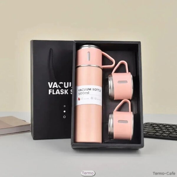 Termo de café grande con diseño moderno y aislante térmico, ideal para mantener la temperatura de bebidas calientes y frías, con un acabado elegante y funcional.